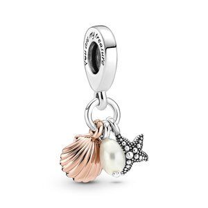 Pandora Freshwater Cultured Pearl, Starfish & Shell Triple Dangle Charm